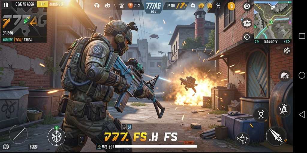 Screenshot dari gameplay FPS di 777AG menunjukkan aksi yang mendebarkan.