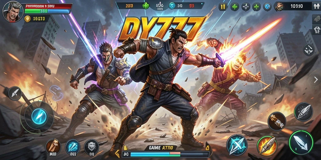 Screenshot dari DY777 yang menunjukkan aksi pertarungan yang menegangkan.
