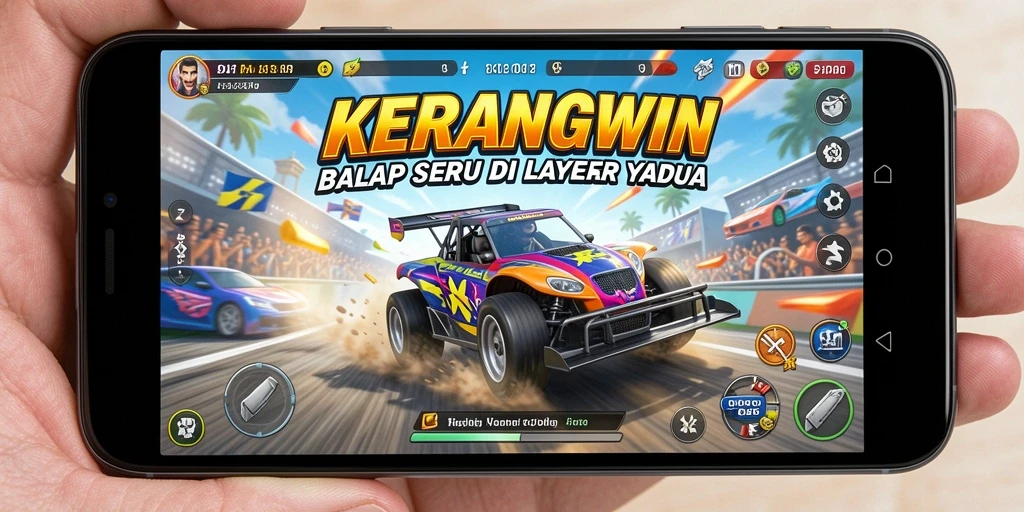 Tampilan permainan balap seru di KERANGWIN dengan lintasan yang menegangkan.