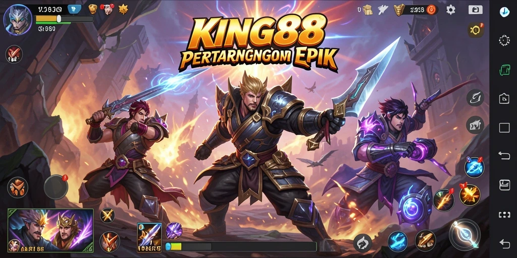 Tangkapan layar KING88 menampilkan aksi pertarungan yang intens dan karakter yang epik.