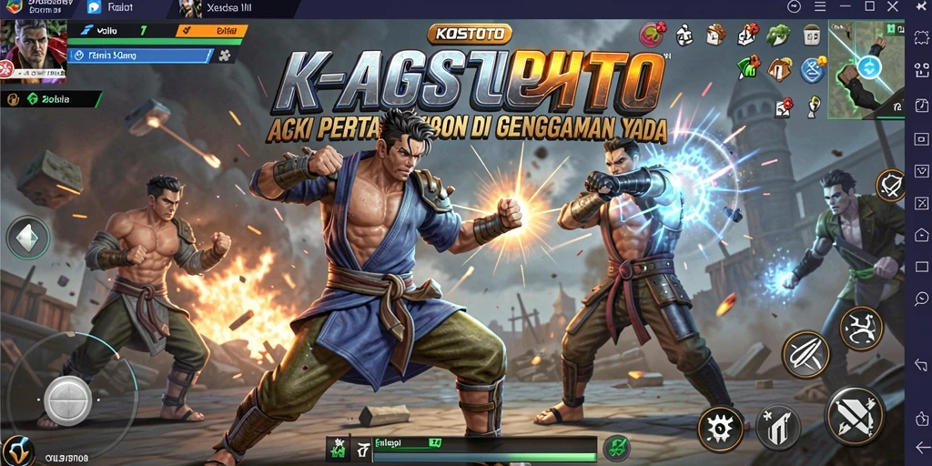 Screenshot gameplay KOSTOTO menampilkan pertarungan mendebarkan antara karakter.