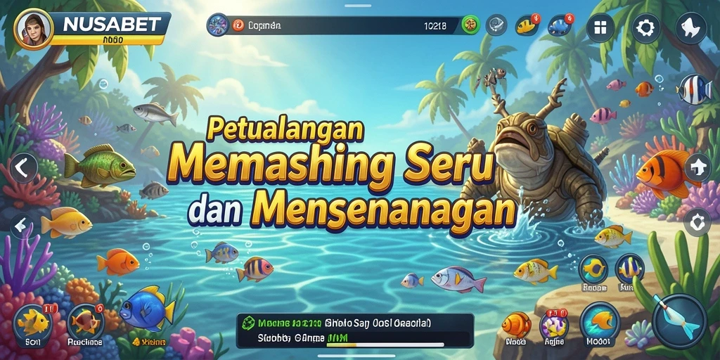 Screenshot gameplay NUSABET yang menampilkan aksi memancing yang seru.