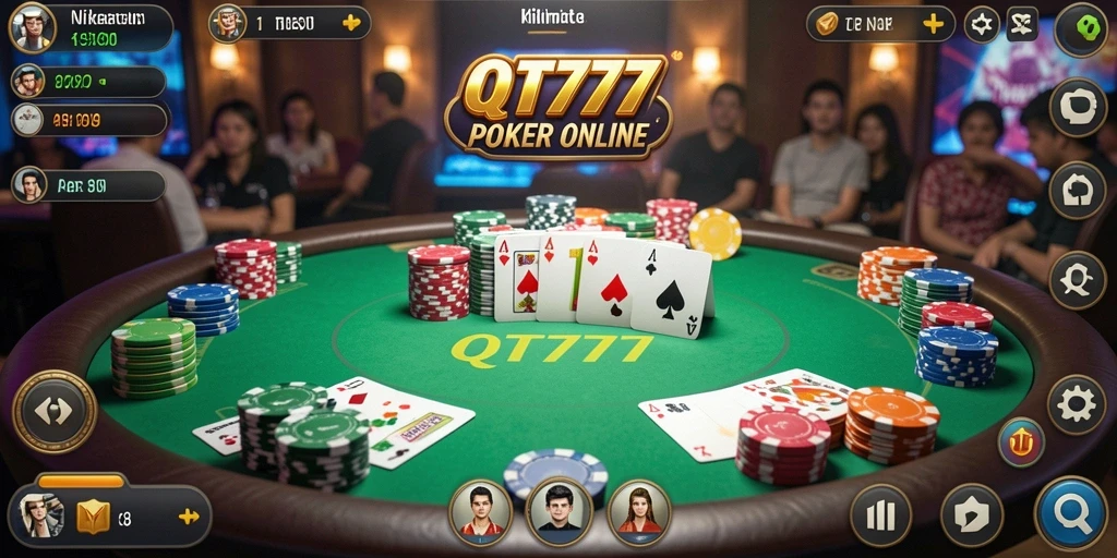 Tampilan utama QT777 menampilkan aksi poker yang menegangkan dan seru.