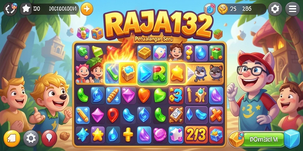 Tampilan gameplay seru dari RAJA132 dengan kombinasi warna-warni.