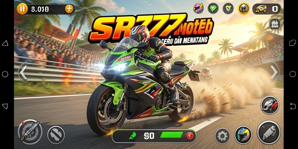 Tampilan gameplay <strong>SR777</strong> yang penuh adrenalin dalam balapan motor.
