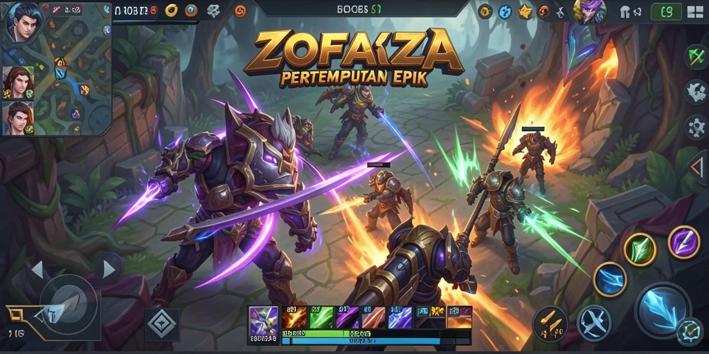 Tangkapan layar ZOFAZA yang menunjukkan aksi seru di arena MOBA.